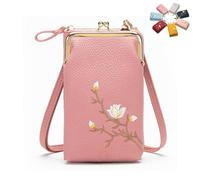 SYT-MD Shamfreshen Women Sling Cross-Body Wallet, Multiple Compartments Phone Wallet with Adjustable Shoulder Rope(Dark Pink)