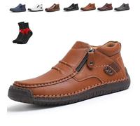 SYT-MD The First Young Shoes Men,Botas De Conducción Sin Cordones De Cuero De Primera Calidad Hechas A Mano Para Hombre,Puntera Ancha,Cremallera Lateral Para Conducir Senderismo(Light Brown,40 EU)