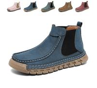 SYT-MD Women's Handmade Non-Slip Orthopedic Shoes Lightweight Comfortable Elasticity Slip On Mid Top Hiking Ankle Boots(Blue,41 EU)