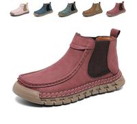 SYT-MD Women's Handmade Non-Slip Orthopedic Shoes Lightweight Comfortable Elasticity Slip On Mid Top Hiking Ankle Boots(Wine Red,42 EU)