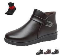 SYT-MD Women's Low Wedge Heel Ankle Booties,Comfortable Soft-Sole Non-Slip Leather Boots, Warm Faux Fur Lined Ankle Booties(Dark Brown,38 EU)