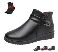 SYT-MD Women's Low Wedge Heel Ankle Booties,Comfortable Soft-Sole Non-Slip Leather Boots, Warm Faux Fur Lined Ankle Booties(Black,37 EU)