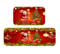 SYTTNUM Alfombra de Navidad, Navidad Felpudo, Juego de 2 Alfombras de Cocina, Alfombras de Decoración de Navidad, para el Pasillo, el Salón, el Baño, la Cocina (40 x 60 + 40 x 120 cm)