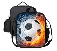 SYTTNUM Bolsa de Almuerzo para niños, Lonchera con Estampado de Fútbol 3D para niños, reutilizable, lonchera portátil, bolsa térmica para oficina, escuela, picnic, viajes al aire libre (25×20×9cm)