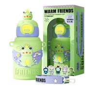 SYTTNUM Botella Térmica Rana, Bottle de Acero Inoxidable, Taza Térmica Infantil para Invierno, Cierre de Seguridad Fácil de Abrir con Pajita, Apto para Bebidas Frías y Calientes - 450ml