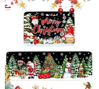 SYTTNUM Felpudo de Navidad 2pcs Alfombra de Cocina de Navidad, Alfombra de Puerta de Entrada, Felpudos Lavables, Patrón de Navidad, Felpudo Decorativo Casa