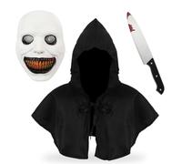 SYTTNUM Máscara De Exorcista, Capa Disfraz Halloween Niño Adulto, Capa Halloween para Carnaval Fiesta Cumpleaños, Máscara Decoración para Adultos, Espeluznante Accesorio de Cosplay, 3 pcs