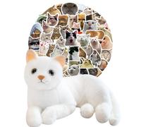 SYTTNUM Muñeca de Blanco Gato Simulada, Juguete de Peluche Gato Realista, Juego de Cal-comanías Divertidas para Gatos, Peluche de Colección Decoration Adecuado para Niños y Niñas, 30cm