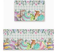 SYTTNUM Pascua Bienvenido Felpudos,Alfombra Antideslizante De Pascua,Elementos Creativos del Conejito De Huevos,Divertida Alfombra Antideslizante para El Suelo,2pcs (blue2)