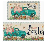 SYTTNUM Pascua Bienvenido Felpudos,Alfombra Antideslizante De Pascua,Elementos Creativos del Conejito De Huevos,Divertida Alfombra Antideslizante para El Suelo,2pcs (white2)