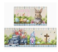 SYTTNUM Pascua Bienvenido Felpudos,Alfombra Antideslizante De Pascua,Elementos Creativos del Conejito De Huevos,Divertida Alfombra Antideslizante para El Suelo,2pcs (White)