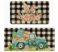 SYTTNUM Pascua Bienvenido Felpudos,Alfombra Antideslizante De Pascua,Elementos Creativos del Conejito De Huevos,Divertida Alfombra Antideslizante para El Suelo,2pcs (Black)