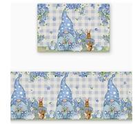 SYTTNUM Pascua Bienvenido Felpudos,Alfombra Antideslizante De Pascua,Elementos Creativos del Conejito De Huevos,Divertida Alfombra Antideslizante para El Suelo,2pcs (blue1)