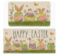 SYTTNUM Pascua Bienvenido Felpudos,Alfombra Antideslizante De Pascua,Elementos Creativos del Conejito De Huevos,Divertida Alfombra Antideslizante para El Suelo,2pcs (white3)