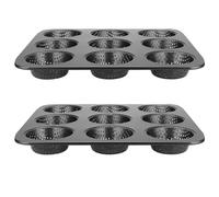 SYUTBOU 2 Bandejas para Repostería, Panecillos, 30 cm, Redondas, con Revestimiento Antiadherente, Moldes de Metal para 9 Panecillos, Bandejas para Hornear, Tartas, Hamburguesas, Pan