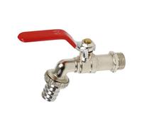 Syveco 696145 Serie 696 niquelado válvula de extracción de latón, 1/4 vuelta, mango de acero plano rojo, 1/2" BSP M x 3/4" BSP M, diámetro del pezón 18 mm