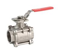 Syveco 740008 Serie 740 Válvula de bola, 3 piezas de acero inoxidable, PN63, placa ISO, mango de acero inoxidable rojo, zona inicial, 1 pulgada 1/2 BSP
