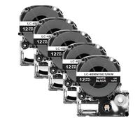 Sywchrf 5pk 10pk SS12KW Cinta de Etiqueta Compatible Adhesivo de 12 mm para LW-300 El Fabricante de Etiquetas LW-400 Funciona con KingJim SC12YW Etiquetas(5PK White on Black)