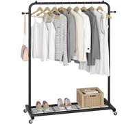 Sywhitta Perchero con ruedas, estante de almacenamiento de malla inferior, marco de metal resistente, estante de ropa con ruedas para colgar ropa, abrigos, faldas, 39.75 pulgadas de largo x 16
