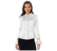 Sywiyi Camisa de sacerdote para mujer, chaqueta de manga larga con botones, cuello alto, adulto, pastor, clero, disfraz, fiesta temática, carnaval, Blanco, L