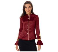 Sywiyi Camisa de sacerdote para mujer, chaqueta de manga larga con botones, cuello alto, adulto, pastor, clero, disfraz, fiesta temática, carnaval, rojo, XL