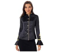 Sywiyi Camisa de sacerdote para mujer, chaqueta de manga larga con botones, cuello alto, adulto, pastor, clero, disfraz, fiesta temática, carnaval, Negro , 3XL