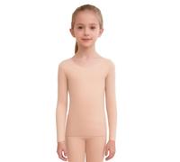 Sywiyi Camiseta interior térmica de manga larga para niña, camiseta de capa base, parte superior Nathlos Tops, ropa interior térmica para ballet, gimnasia, patinaje sobre hielo, color carne, 140-164