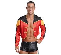 Sywiyi Chaqueta de director de circo para hombre, abrigo corto, parte superior de circo, disfraz de Dompteur, Halloween, carnaval, fiesta temática, disfraz, rojo, XXL