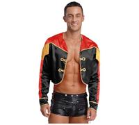 Sywiyi Chaqueta de director de circo para hombre, abrigo corto, parte superior de circo, disfraz de Dompteur, Halloween, carnaval, fiesta temática, disfraz, negro, XL