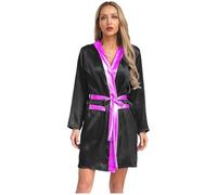 Sywiyi Disfraz de boxeador para mujer, muay thai, kickboxing, ropa de satén, bata con cinturón, Halloween, fiesta, carnaval, disfraz, negro y rosa, 44