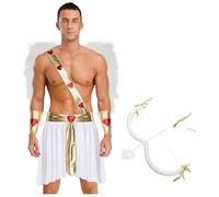 Sywiyi Disfraz de Cupido de Dios del Amor para hombre, falda corta con alas de ángel, flecha, arco temático, San Valentín, disfraz de carnaval, color blanco, L