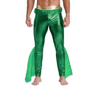 Sywiyi Disfraz de Dios del Mar para hombre, leggings sexy Poseidon para juego de rol, brillante, pantalones largos, ajustados, Halloween, carnaval, disfraz, verde, XL