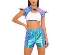Sywiyi Disfraz de extranjero para mujer, disfraz de niña espacial, disfraz de tanque, con pantalones cortos, pantalones cortos, fiesta temática, disfraz de carnaval azul, L