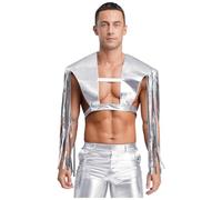 Sywiyi Hombre Brillante Hombro Armadura Tanque Cinturón Pecho Shrug Top con Borlas Fiesta Temática Halloween Carnaval Disfraz Plata L