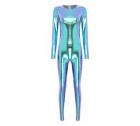 Sywiyi Mono ajustado metálico para mujer, mono entero de cuerpo ajustado, mono de gimnasia de manga larga, traje de baile, mono para carnaval, fiesta, traje de Año Nuevo, azul, M