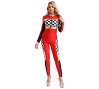 Sywiyi Mono de carreras para mujer, traje de uniforme de uniforme sexy, mono de una pieza, traje de carreras, disfraz para fiesta temática, carnaval, rojo, L