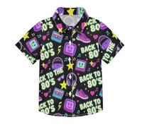 SyXIOP Back to The 80's Neon Retro Seamless Pattern Hawaiian Short Sleeve Button Down Shirt Daily Wear Camisetas 3-10 años, Back to the 80's Neon Retro Seamless Pattern, 3 años