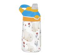 SyXIOP Beauty Polar Bear - Botella de agua blanca con tapa con pajita, a prueba de fugas, para senderismo, viajes, correr o fitness, tazas para café