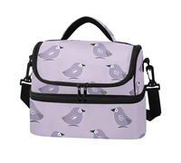 SyXIOP Bolsa de almuerzo de doble capa estilo Oliver Jeffers Kiwi Jade Bird diseño púrpura suave bolsas hielera con correa para el hombro para playa, camping, viajes por carretera para mujer de