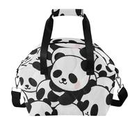 SyXIOP Bolsa de almuerzo impermeable con diseño de panda de dibujos animados para mujeres jóvenes, recipientes de almuerzo a prueba de fugas con correa extraíble para viajes de compras, lonchera