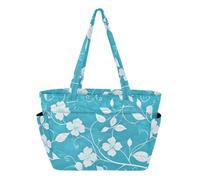 SyXIOP Bolsa de gimnasio para mujer, diseño de flores y hojas azules y blancas