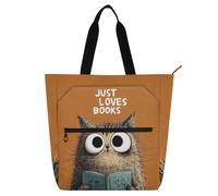 SyXIOP Bolsa de libros para amantes de los libros, libro de lectura, gato, marrón, fácil de limpiar, bolsa de lecciones de piano para escuela, compras, comestibles, mochilas para lectores
