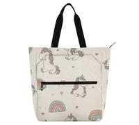 SyXIOP Bolsa de libros para niños, estudiantes y adultos, unicornios arcoíris de dibujos animados, color claro, tela Oxford 600D, resistente, reutilizable, para biblioteca, bolsa de comestibles para