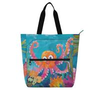 SyXIOP Bolsa de libros para niños, mujeres y hombres, octópodos escondidos en el arrecife de coral, bolsa de libros resistente y reutilizable con cremallera para la escuela, compras, playa, libros
