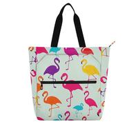 SyXIOP Bolsa de libros para niños y niñas, silueta de flamenco de dibujos animados verde, resistente a los arañazos, reutilizable, bolsa de comestibles con cremallera para la escuela, compras