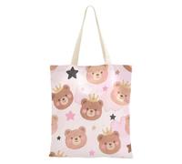 SyXIOP Bolsa de lona con asas y diseño de oso de peluche marrón de dibujos animados, reutilizable, para viajes, bolsa de lona