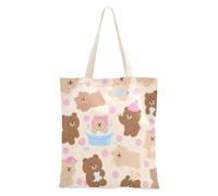 SyXIOP Bolsa de lona para mujer, diseño de oso de peluche marrón con asas y bolsillos, bolsa de playa de lona para amigos, bolsa de lona