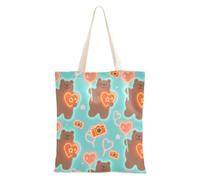 SyXIOP Bolsa de lona para mujer, diseño de oso marrón con dibujos animados, bolsa de lona pequeña para cumpleaños, bolsa de lona
