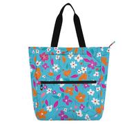 SyXIOP Bolsa de mano para libros para niños y niñas, flores naranjas y moradas 600D, tela Oxford, bolsa de mano con bolsillos para la escuela, compras, comestibles, bolsa para libros de