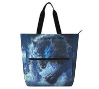 SyXIOP Bolsa de mano para los amantes de los libros, azul escarcha, rayo, lobo terrible, resistente, bolsa de arte con cremallera para la universidad, compras, playa, guardar libros